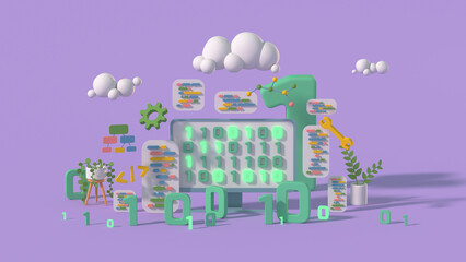 Coding and software engineering concept 3D render illustration
