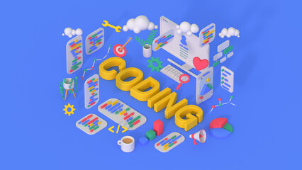 Software development and coding concept isometric 3D render illustration