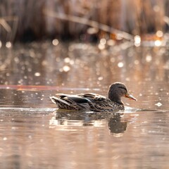 Sticker - Wild duck enjoying the lake on a sunny day