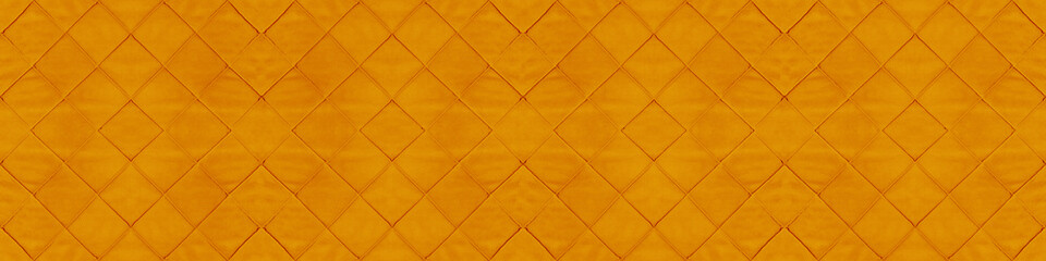 Poster - Yellow mustard colored seamless natural cotton linen textile fabric texture pattern, with diamond rhombic background banner panorama