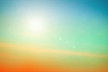 Wall Mural - Abstract blurred sunlight beach colorful blurred background with retro effect autumn sunset sky have blue bright, white, and color orange calm.