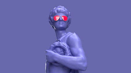 Wall Mural - 3d render, Very Peri color violet a statue of a man with a wreath in his hands