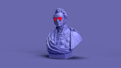 Sticker - 3d render, Very Peri color violet male bust in the center of the background