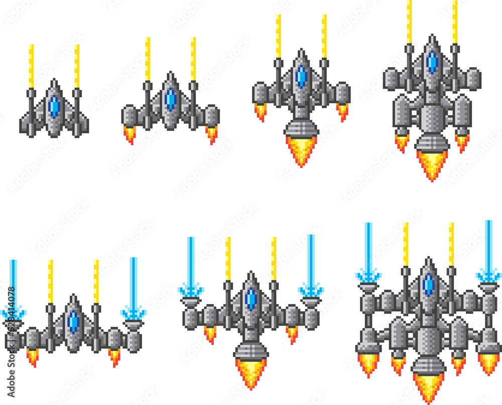 Pixel Art Arcade Video Game Spaceship Stock Illustration | Adobe Stock
