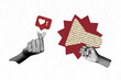 © deagreez - Creative 3d photo artwork graphics collage of hand holding loudspeaker news like blog message social media notification love korean gesture