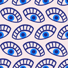 Evil Eyes Seamless Pattern In Blue Coral Colors