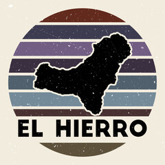 Wall Mural - El Hierro logo. Sign with the map of island and colored stripes, vector illustration. Can be used as insignia, logotype, label, sticker or badge of the El Hierro.