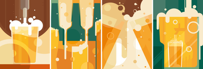 Wall Mural - Set of abstract beer posters. Creative placard designs.