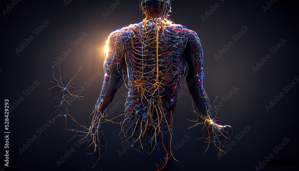 Ai Generated Human Body Showing Nervous System Transmitting Energy Machine Learning Artificial Intelligence 3d Illustration