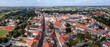 Bild von oben, historischen Stadtkirche, Blick über den Marktplatz und Fachwerkhäuser zur Schlosskirche, Lutherstadt Wittenberg, Sachsen-Anhalt, Deutschland