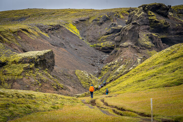 Canvas Print - man in landscape with mountains and sky, Iceland