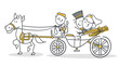 Strichfiguren / Strichmännchen: Hochzeitskutsche, Kutsche, Brautpaar, Flitterwochen. (Nr. 834)