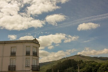 Canvas Print - cloudy summer sky with chemtrails in it