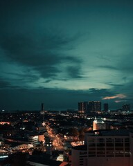 Canvas Print - Panoramic view of Malacca skyline, traffic and light by night.