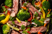 Beef With Vegetables. Prepared In A Wok.