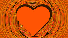 Abstract Bright Orange Heart On Art Trippy Digital Background. Vibrant Banner, Poster. Template. Swirl. Luxury Device Screens. Love In Metaverse. Valentines. Virtual Reality. Health. Autumn Sale. NFT.
