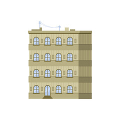 Wall Mural - Residential house for living or working in office, building. City or town construction with several levels, multi story landmark and urban architecture in metropolis. Vector illustration