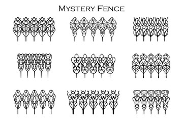 Assorted spooky cemetery fence silhouettes. Assets isolated on a white background. Scary, haunted and spooky fence elements. Mystery Fence Vector 9 Halloween