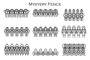 Assorted spooky cemetery fence silhouettes. Assets isolated on a white background. Scary, haunted and spooky fence elements. Mystery Fence Vector 9 Halloween