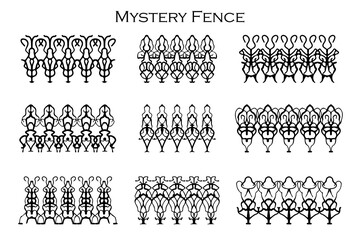 Wall Mural - Assorted spooky cemetery fence silhouettes. Assets isolated on a white background. Scary, haunted and spooky fence elements. Mystery Fence Vector 9 Halloween