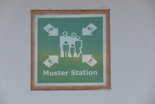 Cruise Ship Muster Station Emergency Sign For Guest And Crew Togeather Muster Station  Sign On A Wall