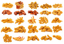 Assorted Fried Chicken And Tempura Shrimp Collage