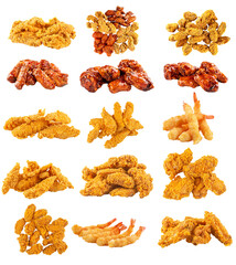 Wall Mural - Assorted fried chicken and tempura shrimp collage