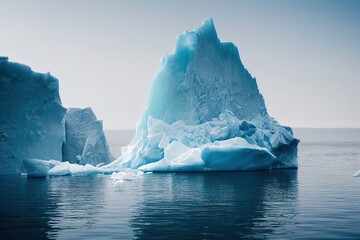 Canvas Print - Iceberg in the water. Dark blue, minimal wallpaper. Ice cold empty backdrop. 