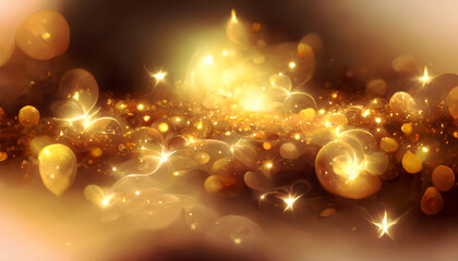 Sparkly and festive glowing gold abstract background. Conceptual holiday artwork for the Christmas and New Years season.