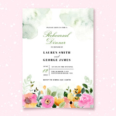 Sticker - rehearsal dinner invitation with yellow pink floral watercolor