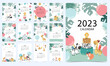 Cute calendar 2023 with safari for children.Can be used for printable graphic