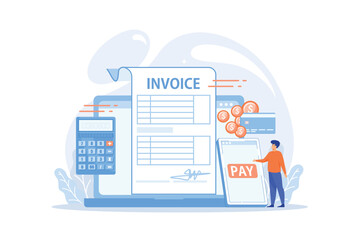 Money loan contract, e payment application, finances management. Payment terms, convenient contract payments, invoice payment terms concept.flat vector modern illustration