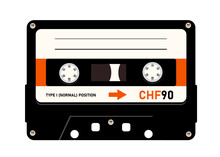 Cassette Tape Isolated On White, Vector Illustration