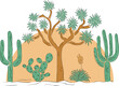 Desert Hand Drawn Flat Cartoon Vector Illustration