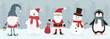 Set of cute christmas characters. White bear, scandinavian gnome, snowman Santa Claus and penguin.