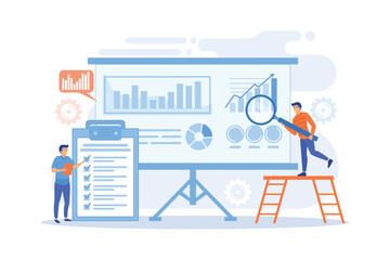 Wall Mural - Workgroup admit and identify, measure and prioritize, implement a strategy. Risk management team, risk management training and objective concept. flat vector modern illustration