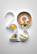 Creative 2023 New Year Design Template On Engineering, Construction And Maintenance Theme. 3d Render Illustration For A Greeting Card, Calendar Or Banner.