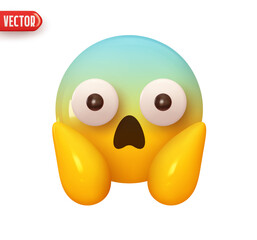 Wall Mural - emoji face scream. emoticon yellow glossy color. realistic 3d design in plastic cartoon style. icon 