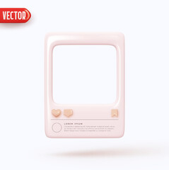 Wall Mural - Social Media Clean Empty Post Template. Pink Frame border of social networks. Realistic 3d design. Decorative element, for advertising banner and poster. Vector illustration