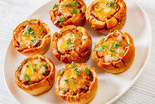 Sloppy Joe Cups On White Plate, Top View