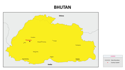  Bhutan Map. Major city map of Bhutan. Political map of Bhutan with country capital.