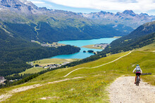 Descent With Mountain Bike To Sankt Moritz In Switzerland