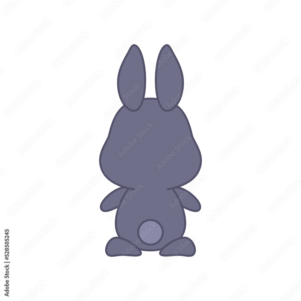 Cute black bunny. Flat cartoon illustration of a little rabbit sitting ...