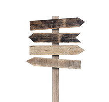 Wood Arrow Sign Isolated On Transparent Background - PNG Format.
