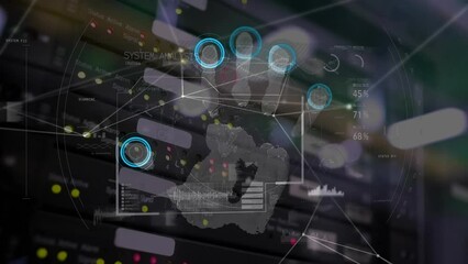 Poster - Animation of network of connections and data processing over dark background