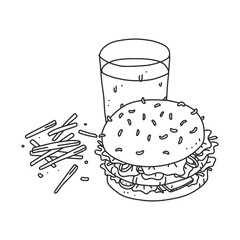 Sticker - burger In hand drawn illustration, For food business isolated background