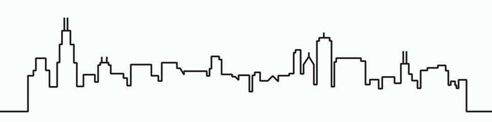 Wall Mural - Modern City Skyline outline drawing on white background.