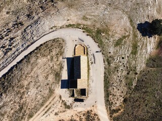 Sticker - Bird's eye view of an abandoned house in Caravaca town of Murcia, Spain