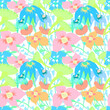Illustration of exotic plants. Creative collage of tropical flowers. Seamless pattern. Template for the design.
