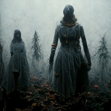 Ghost Women In Fog Halloween Background Digital Art
